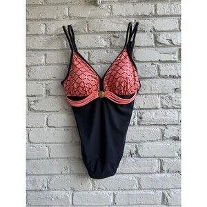 Aquarilla Women's Size 10 One Piece Swimsuit V Neck Bathing Suit Black Coral